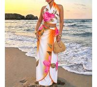Ensemble sexy et élégant pour femme, idéal pour les vacances à la plage ou les sorties : un ensemble deux pièces composé d'un Top style brassière et d'une jupe, dans un style sophistiqué "Old Money", 