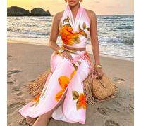 Ensemble sexy et élégant pour femmes pour les vacances à la plage/rendez-vous : un ensemble deux pièces avec un Top à col ras-du-cou et une jupe, dans un style sophistiqué "Old Money", parfait pour le