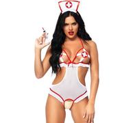 Ensemble sexy femme teddy taille unique avec ouverture infirmière - Taille: Taille unique , Couleur: Blanc