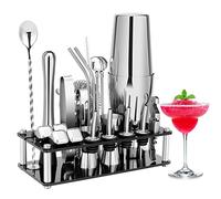 Ensemble shaker à cocktail, 23 pièces Boston en acier inoxydable avec support en acrylique et livret de recettes de cocktail, outils de bar professionnels pour mélanger les boissons, maison, bar,