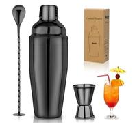 Ensemble shaker à cocktail 750 ml 3 pièces avec shaker à cocktail, doseur et cuillère à mélanger - Kit professionnel en acier inoxydable 18/8 pour boissons mélangées, noir