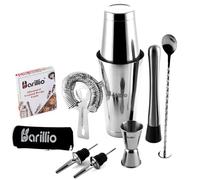 Ensemble shaker à cocktail Boston | Kit professionnel pour barman avec mélangeur à martini lesté, passoire aubépine, doseur, pilon à mojito, cuillère à mélanger et 2 becs verseurs à liqueur