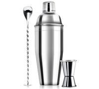 Ensemble shaker à cocktail de 710 ml - Mélangeur professionnel à margarita et doseur et cuillère à mélanger - Outils de bar professionnels en acier inoxydable avec passoire de barman intégrée pour kit