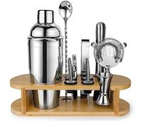 Ensemble Shaker à Cocktails avec Support, Mixeur à Boissons en Acier Inoxydable avec Tous Les Accessoires Essentiels, Kit d'outils de Bar Professionnel, Cadeau pour Homme, Papa, Femme