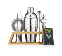 Ensemble shaker à cocktails - Modern Mixology Kit barman avec support en bambou - Argent