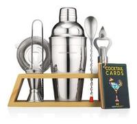 Ensemble shaker à cocktails - Modern Mixology Kit barman avec support en bambou - Argent