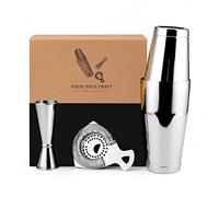 Ensemble Shaker Cocktail 3 Pièces - Kit Boston Shaker 18/28 oz en Acier Inoxydable, Passoire à Bar, Doseur Double, Coffret Cadeau Élégant pour Maison, Bar, Fête, Débutants et Professionnels (Argent)