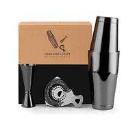 Ensemble Shaker Cocktail 3 Pièces - Kit Boston Shaker 18/28 oz en Acier Inoxydable, Passoire à Bar, Doseur Double, Coffret Cadeau Élégant pour Maison, Bar, Fête, Débutants et Professionnels (Noir)