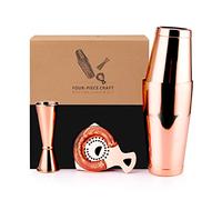Ensemble Shaker Cocktail 3 Pièces - Kit Boston Shaker 18/28 oz en Acier Inoxydable, Passoire à Bar, Doseur Double, Coffret Cadeau Élégant pour Maison, Bar, Fête, Débutants et Professionnels (Or Rose)