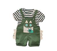 Ensemble Short Enfant Garçon 1-5 ans Ensemble Tee Shirt Manche Courte à Rayures Et Salopette Garcon Ete Chic Pas Cher Ample Mignon Confortable Casual Vacances Sport (18-24 mois, Vert)