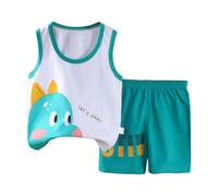 Ensemble Short Enfant Garçon Age 0-6 ans Débardeur sans Manches Et Short Bebe Garçon Ample Pas Cher Chic Confortable Mignon Dessin Animé Fashion Casual Jogging Vacances (Green, 12-18 Months)