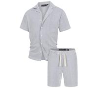 Indicode Ensemble short et t-shirt INLino pour homme | Short de survêtement et t-shirt en coton mélangé, Sky Captain, XXL