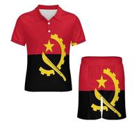 Ensemble Short Et Polo À Manches Courtes pour Homme 2 Pièces Idéal pour L'Été Tenue Décontractée De Plage Imprimé Drapeau De La République D'Angola Vêtement D'Intérieur Respirant