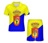 Ensemble Short Et Polo À Manches Courtes pour Homme 2 Pièces Idéal pour L'Été Tenue Décontractée De Plage Imprimé Drapeau De Gran Canaria Vêtement D'Intérieur Respirant