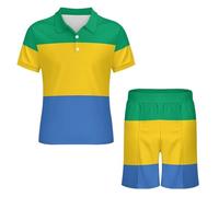 Ensemble Short Et Polo À Manches Courtes pour Homme 2 Pièces Idéal pour L'Été Tenue Décontractée De Plage Imprimé Drapeau du Gabon Vêtement D'Intérieur Respirant