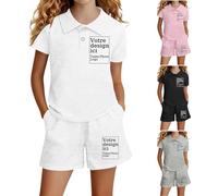 Ensemble Short et Polo Shirt Personnalisable pour Garçons Filles avec Texte Image Logo, Tee Shirt Personnalisable Polo Enfant Manches Courtes T Shirt Personnalisé Été Ensemble Vêtements Tenues Sport