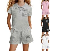 Ensemble Short et Polo Shirt Personnalisable pour Garçons Filles avec Texte Image Logo, Tee Shirt Personnalisable Polo Enfant Manches Courtes T Shirt Personnalisé Été Ensemble Vêtements Tenues Sport