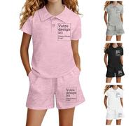 Ensemble Short et Polo Shirt Personnalisable pour Garçons Filles avec Texte Image Logo, Tee Shirt Personnalisable Polo Enfant Manches Courtes T Shirt Personnalisé Été Ensemble Vêtements Tenues Sport