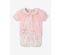 Ensemble short et T-shirt naissance fleuri rose 1M(54CM)