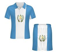 Ensemble Short Et T-Shirt pour Homme Polo À Col Polo Tenue D'Été 2 Pièces Ensemble Short Coordonné avec Imprimé Drapeau Et Carte De La République du Guatemala