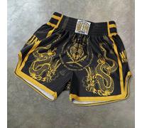 Ensemble short homme en 1 pièce seul morceau, taille élastique, haute tolérance, taille haute et version courte, super shorts, tissu brillant avec motif "dragon et tigre noir et blanc", shorts de boxe