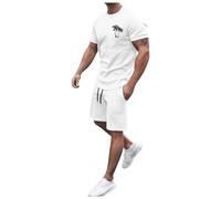 Ensemble Short Homme Vetement Homme Pas Cher Tee Shirt Imprimé Sport Hommes Sportswear Combinaison 2 Pièces Ensemble Hommes Emsemble Survêtement Blanc Mode