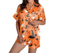 Ensemble Short imprimé Halloween pour Femme, Tenue décontractée 2 pièces, Confortable et Assortie au Quotidien, Toutes Les Saisons Portefeuille Sobre