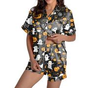 Ensemble Short imprimé Halloween pour Femme, Tenue décontractée 2 pièces, Confortable et Tendance, Les Jours Petit Portefeuille Homme Cuir