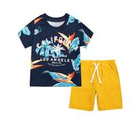 Ensemble Short Tee Shirt Enfant Garcon 1-7 Ans Ensemble 2 Pièces Enfant Dessins Animés Imprimés T-Shirt à Manches Courtes+Shorts et Bermudas Coton Pyjama Garcon Vêtements Ete (c-Gold, 5-6 Years)