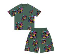 Ensemble Short Tee Shirt Garcon 3-13 Ans Ensembles de Vêtement Enfant Imprimés Dessins Animés Tee Shirt avec Short Tenues Enfant Décontracté Pyjama Garcon Tissu Doux et (Army Green, 12-13 Years)