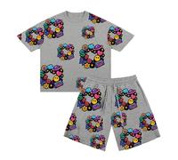 Ensemble Short Tee Shirt Garcon 3-13 Ans Ensembles de Vêtement Enfant Imprimés Dessins Animés Tee Shirt avec Short Tenues Enfant Décontracté Pyjama Garcon Tissu Doux et Respirant (Grey, 8-9 Years)
