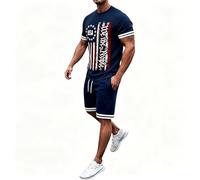 Ensemble Short Tee Shirt Homme Anti Humidité Ensemble Homme Ete Respirant avec Drapeau Américain Vintage Jogging 2 Pièces T-Shirt Manches Courtes + Short avec We The People Fête de l'Indépendance
