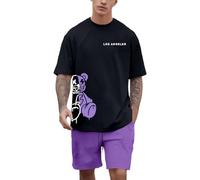 Ensemble Short Tee Shirt Homme Imprimé Ours- Ensemble Ete Manches Courtes Décontracté Confortable Chic Et Élégants Y2K Streetwear Tenue Coupe Ample Doux Respirante Vêtements De Détente Tailleurs