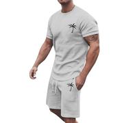 Ensemble Short Tee Shirt Homme Sport- Ensemble Ete Imprimé Manches Courtes Col Rond Haut Et Droit Taille Élastique Shorts Tailleurs Décontracté Confortable Classiques pour Jogging Plage Tenue