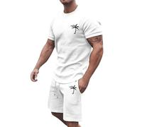 Ensemble Short Tee Shirt Homme Sport- Ensemble Ete Imprimé Manches Courtes Col Rond Haut Et Droit Taille Élastique Shorts Tailleurs Décontracté Confortable Classiques pour Jogging Plage Tenue