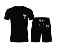 Ensemble Short Tee Shirt Homme Sport- Ensemble Ete Imprimé Manches Courtes Col Rond Haut Et Droit Taille Élastique Shorts Tailleurs Décontracté Confortable Classiques pour Jogging Plage Tenue