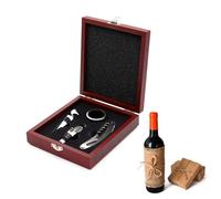 Ensemble sommelier avec tire-bouchon, ensemble ouvre-bouteille, kit ouvre-bouteille, 4 en 1, avec ouvre-vin, anneaux de goutte, bec verseur, boîte cadeau en bois