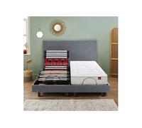 Ensemble sommier électrique et tête de lit Escapade EPEDA-2 x 80 x 200 cm-Gris Gris G
