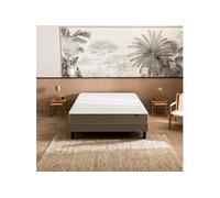 Ensemble matelas ressorts multispires Dépaysant, sommier Escale Ferme, pieds - 140x190