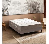Ensemble Epeda matelas ressorts ensachés, mémoire de forme et laine L’Escapade, sommier Nature confort médium et pieds 160x200