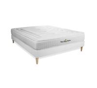 Ensemble sommier matelas 140x190 - LANCASTER - Ressorts ensachés - Mémoire de forme - Ferme - Blanc
