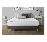 Ensemble sommier matelas 160x200 Memo luxe Ressorts ensachés et mémoire de forme - 26 cm - Equilibré - sommier kit gris