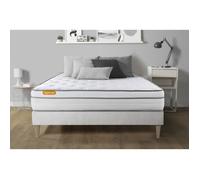 Ensemble sommier matelas 180x200 Memo luxe Ressorts ensachés et mémoire de forme - 26 cm - Equilibré - sommier kit blanc