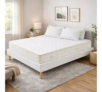 Ensemble Sommier Tapissier et Matelas 140x190 cm - Couleur : Blanc - Sommier Déhoussable avec Pieds 20 cm et Lattes Multiplis - Matelas 2 Faces de Couchage Soutien Ferme Certifié CertiPUR & OEKO - TEX