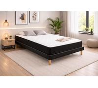Ensemble Sommier Tapissier et Matelas 140x190 cm - Couleur : Noir - Sommier Déhoussable avec Pieds 20 cm, Structure Robuste et Lattes Multiplis - Matelas Latex Accueil Moelleux Soutien Ferme -