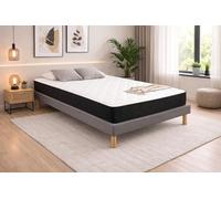 Ensemble Sommier Tapissier et Matelas 160x200 cm - Couleur : Gris - Sommier Déhoussable avec Pieds 20 cm, Structure Robuste et Lattes Multiplis - Matelas Latex Accueil Moelleux Soutien Ferme -