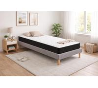 Ensemble Sommier Tapissier et Matelas 70x190 cm - Couleur : Gris - Sommier Déhoussable avec Pieds 20 cm, Structure Robuste et Lattes Multiplis - Matelas Latex Accueil Moelleux Soutien Ferme -