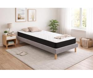 Ensemble Sommier Tapissier et Matelas 80x190 cm - Couleur : Gris - Sommier Déhoussable avec Pieds 20 cm, Structure Robuste et Lattes Multiplis - Matelas Latex Accueil Moelleux Soutien Ferme -