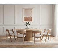 Ensemble SORMIOU avec table à manger ronde extensible 130 à 180 cm + lot de chaises BASTIDE placage chêne marron clair BOBOCHIC Marron clair