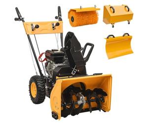 Ensemble souffleuse à neige et balayeuse 4 en 1 à essence 6,5 CV avec 2 niveaux de largeur de 560 mm et 600 mm, 5 vitesses avant et 2 marche arrière, panneau de déneigement en acier, idéal pour le